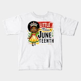 Little Miss Juneteenth African American Melanin Princess Pun Kids T-Shirt